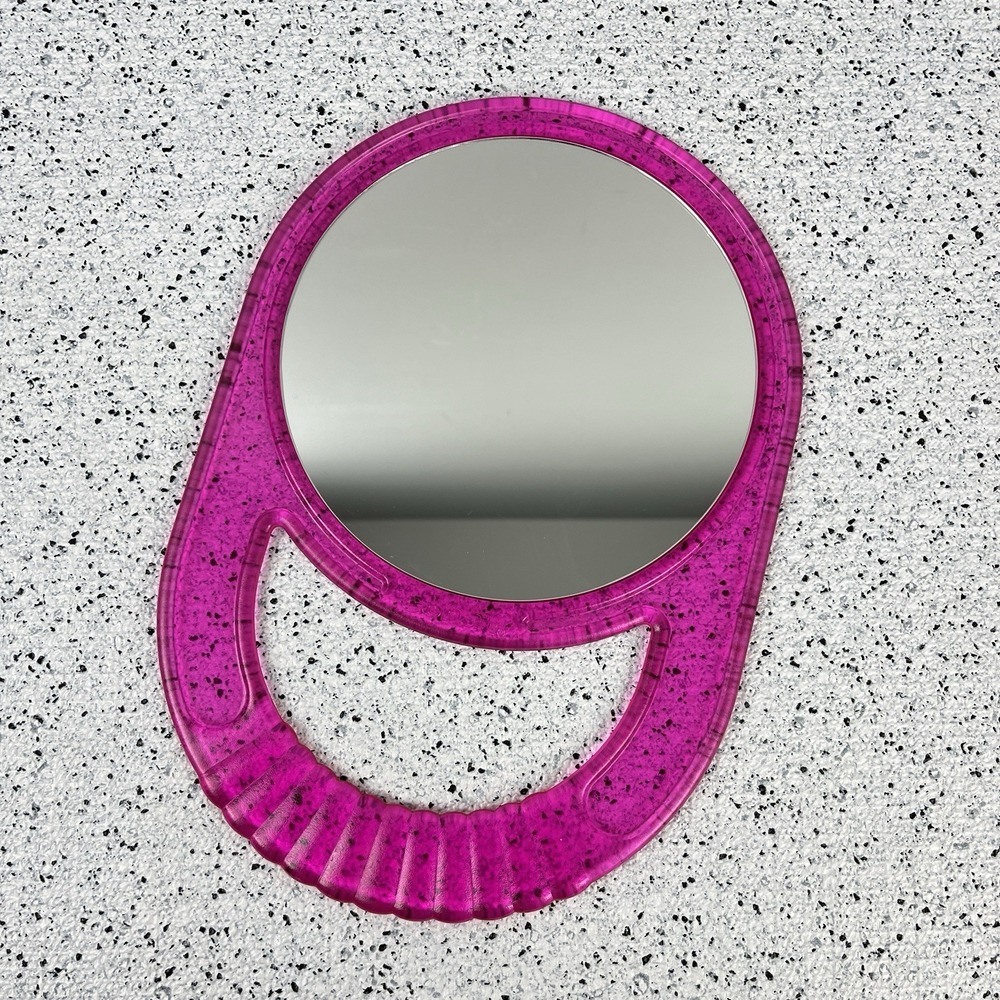 Vintage Y2K Conair Hand Mirror Round Translucent Hot Pink Plastic 2003‎ 11 x 7.5